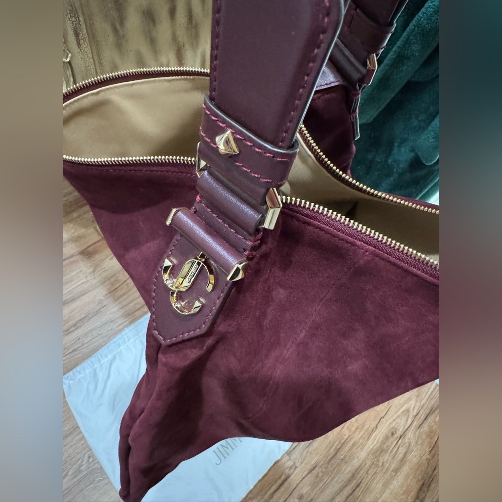 Jimmy Choo Ana Hobo Burgundy Suede Hobo Bag - Picture 12 of 14